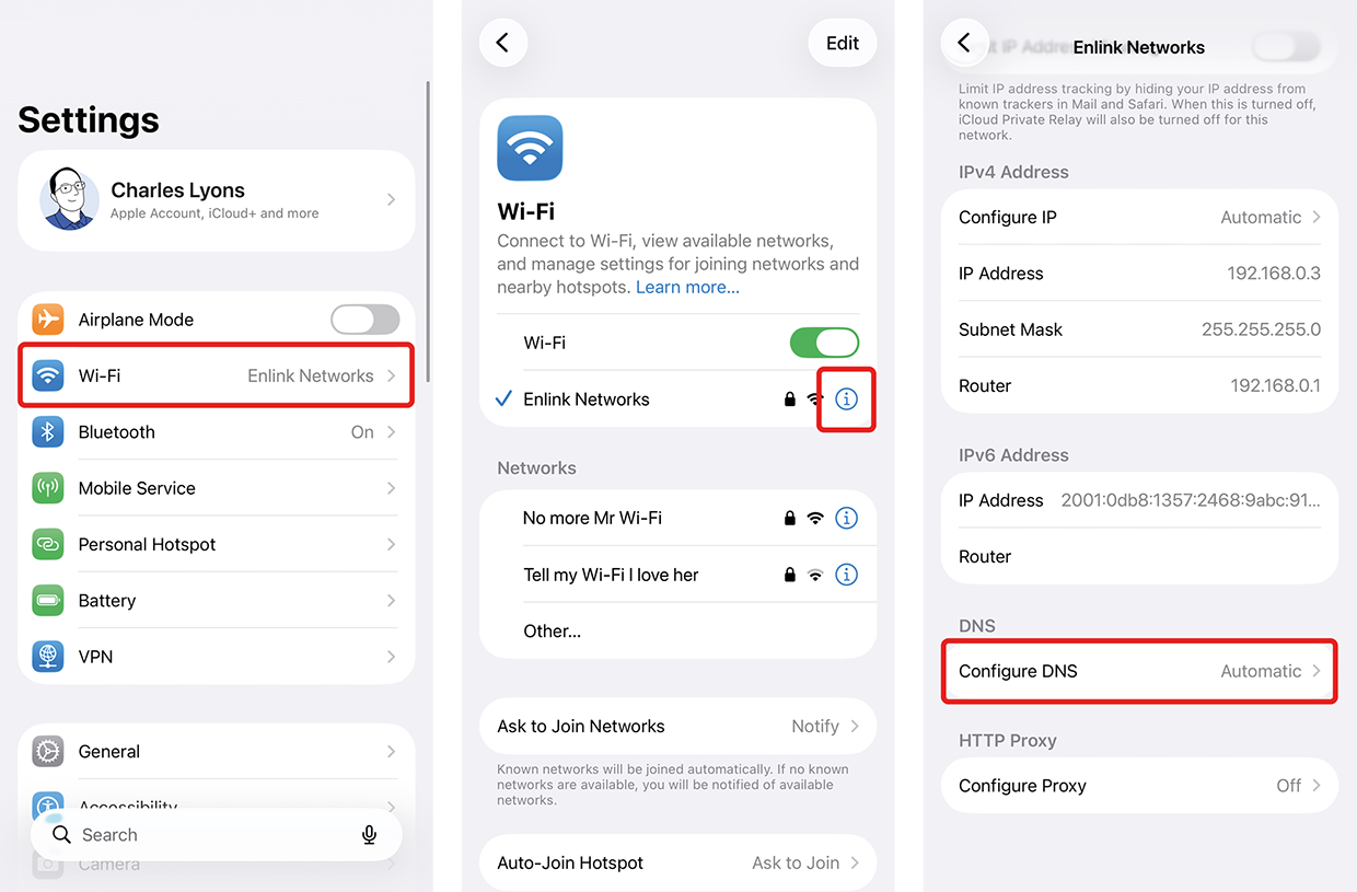 iOS Wi-Fi DNS Settings